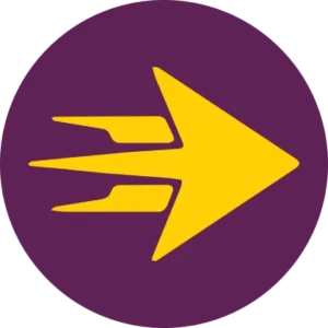 Fast-forward/skip icon button (yellow arrow on purple circle) used to move to the next item or ahead in playback